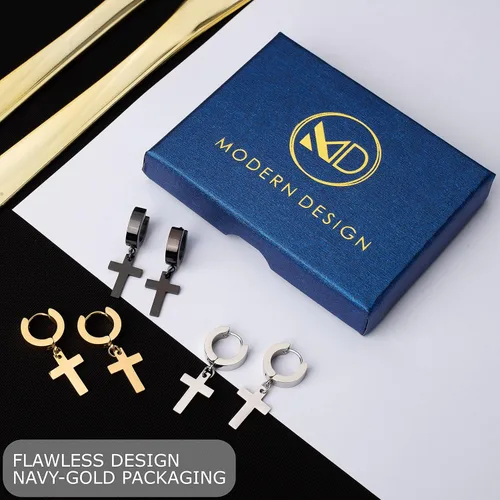 Miniatura 2 de Aretes de cruz para Hombre, 3 pares, aretes de cruz para hombre, aretes de cruz para mujer, aretes para mujer, aretes de acero inoxidable, Aritos