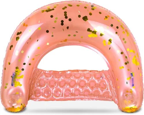 POZA Silla flotante inflable para piscina, tumbona lujosa rellena de confeti brillante, 2 portavasos y asas integrados, silla flotante de agua para