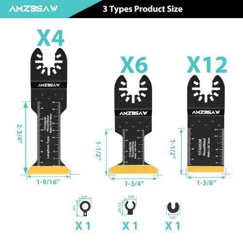 Miniatura 5 de AMZBSAW 22 Piezas Cuchillas Oscilantes de Titanio para Multiherramienta para Corte de Metal, Hojas de Sierra Universales para Metal, Clavos