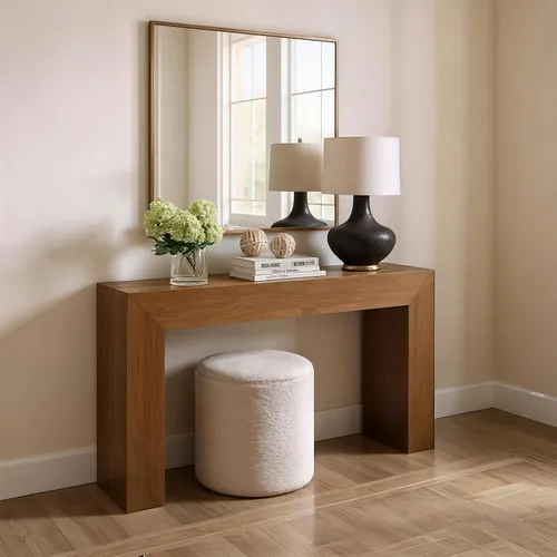 Miniatura 17 de Plank+Beam Mesa Consola Grand, Mesa de Sofá Moderna de Madera Maciza de 56 Pulgadas, Mesa de Entrada Estrecha para Pasillo, Detrás del Sofá, Sala