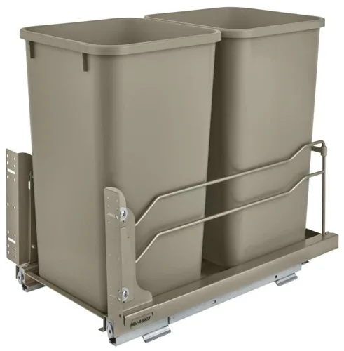 Rev-A-Shelf 53WC-1527SCDM Serie 53WC - Papelera doble de montaje inferior con cierre suave, capacidad de 27 cuartos de galón