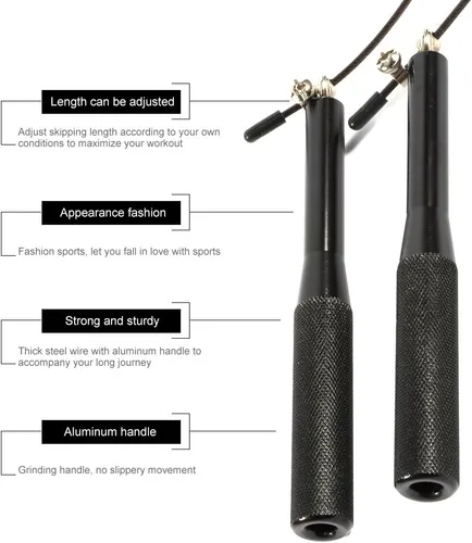 Miniatura 3 de Cuerda ajustable de acero 360 de alta velocidad de 9.8 pies, asas antideslizantes, ligera, 6.17 oz de rotación suave para entrenamiento de fitness
