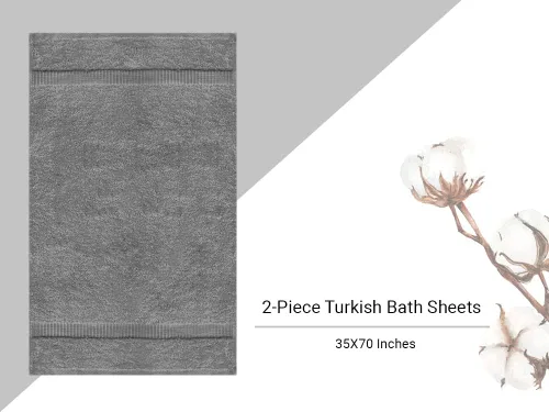 Miniatura 5 de Towel Bazaar Toallas Turcas de Algodón Premium Súper Suaves y Absorbentes (Juego de 2 Sábanas de Baño, Gris)