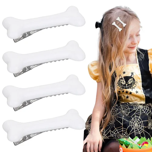 Miniatura 9 de WLLHYF Paquete de 4 pinzas para el pelo de hueso blanco, pasadores góticos de Halloween, huesos de perro, horquillas para el pelo de cocodrilo