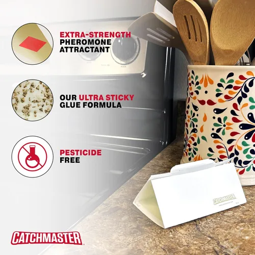 Miniatura 5 de Catchmaster Trampas para plagas y polillas de despensa, paquete de 6 unidades, mata insectos para almacenamiento de cocina, trampas adhesivas