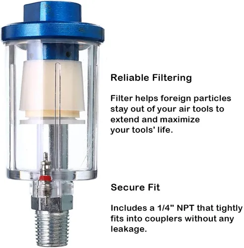 Miniatura 2 de beduan Filtro separador de aceite de agua, filtro NPT macho y hembra de 1/4 de pulgada para pistola rociadora de hilo de aire (2 unidades)