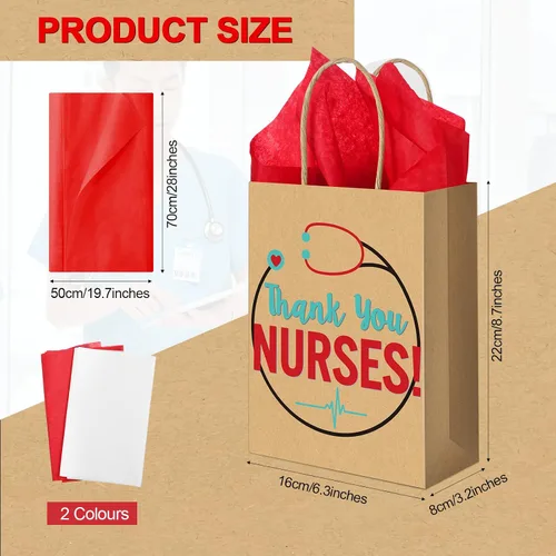 Miniatura 2 de 30 bolsas de regalo de la semana de CNA, bolsas de agradecimiento para enfermeras con asa, papel de estraza Best Nurses Ever, golosinas