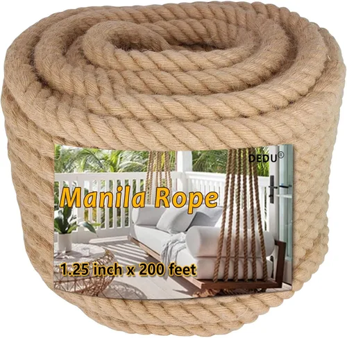 Miniatura 11 de Cuerda de Manila de 2 pulgadas x 50 pies, cuerda de cáñamo gruesa de 4 hebras trenzadas, cáñamo natural para manualidades de servicio pesado