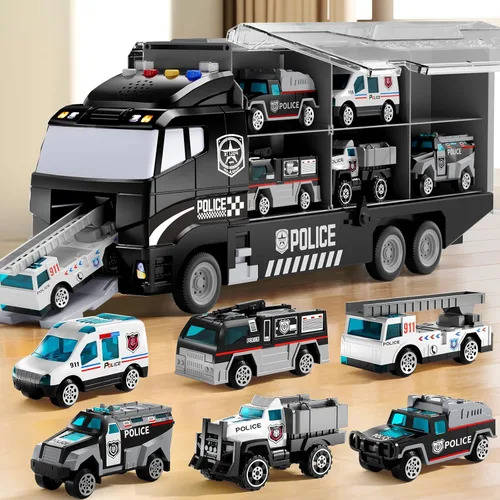 Miniatura 7 de NIPLOOOW - Juego de vehículos de construcción para niños, camión de juguete con alfombra de juego y coche de juguete fundido a presión