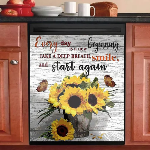 Funda magnética magnética para lavavajillas con texto en inglés "Every Day Is A New Beginning", cubierta magnética para puerta de lavavajillas,