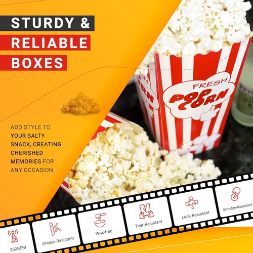 Miniatura 3 de 15 Cajas de papel para palomitas de maíz de noche de cine, cubetas de 19.7 cm de alto, grandes y con capacidad para 46 oz, diseño de fiesta antiguo