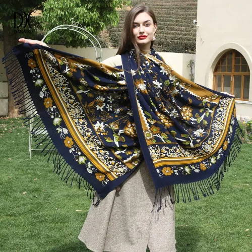 Miniatura 294 de DANA XU Manta de pashmina extragrande 100% de lana merina, bufanda de viaje, bufanda de cachemira para mujer, otoño e invierno, chal de gran