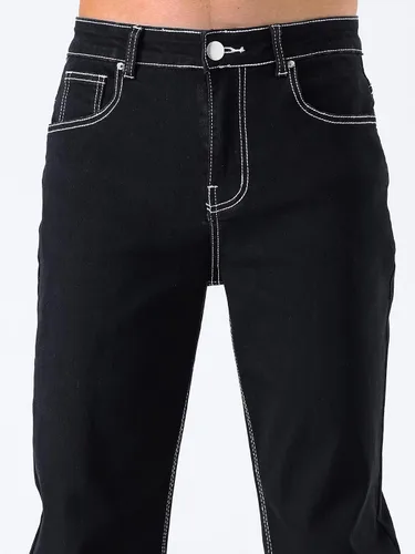 Miniatura 4 de Jeans negros apilados para hombre, jeans rasgados y rasgados, pantalones de mezclilla rectos Harajuku, pantalones de hip hop, ropa de calle