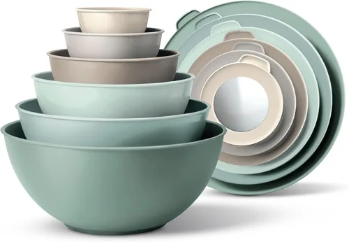 COOK WITH COLOR - Tazones para mezclar anidables, juego de 12 tazones de plástico con tapas, aptos para microondas (menta degradada)
