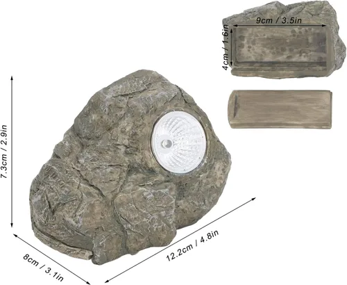 Miniatura 2 de Oculta una llave exterior impermeable falsa para llaves de roca, adorno de roca falsa de resina con luz LED, caja de bloqueo de almacenamiento