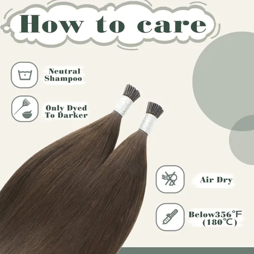 Miniatura 8 de Sixstarhair Extensiones de cabello humano de queratina con punta en I de 14 pulgadas, color marrón chocolate, extensiones de cabello lacio y sedoso