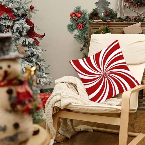 Miniatura 4 de GOOESING Fundas de almohada de Navidad con remolinos rojos, 16 x 16 pulgadas, diseño de bastón de caramelo dulce, doble remolino, color rojo