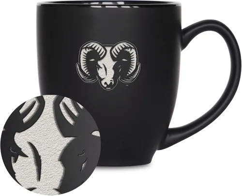 Miniatura 233 de Rico Industries - Taza de cerámica mate negra con grabado láser estándar de 15oz para NCAA (escuelas T & U) - Para bebidas calientes o frías