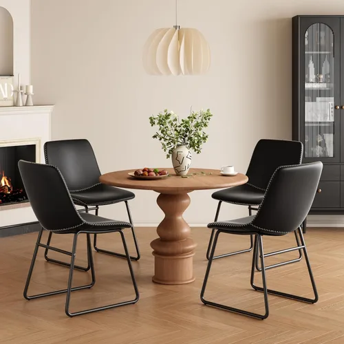 Miniatura 6 de Soohow Juego de 4 sillas de comedor modernas de mediados de siglo, sillas de cocina tapizadas de piel sintética con patas de metal, cómodas sillas