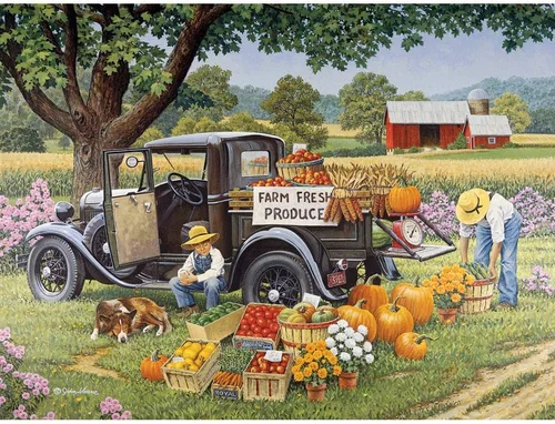 Bits and Pieces – Rompecabezas de 300 piezas grandes para adultos – “Otoño en la granja” – por el artista John Sloane, Tamaño del rompecabezas