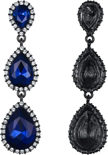 Miniatura 40 de EleQueen Pendientes de cristal austriaco en tono dorado para mujer, forma de pera de 2.5 pulgadas, color esmeralda