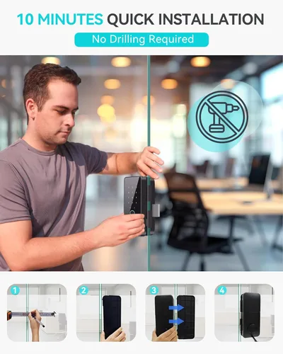 Miniatura 5 de Cerradura de cristal inteligente sin taladro 2026 para puertas sin marco, cerraduras de puerta de entrada sin llave de inversión automática con 5