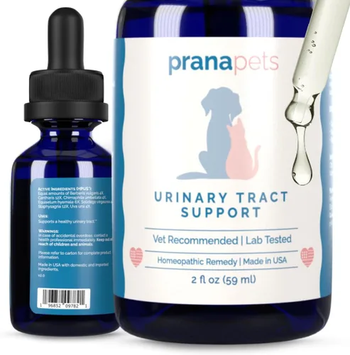 PranaPets Suplemento líquido de apoyo del tracto urinario para mascotas | Suplemento urinario para perros y gatos | Soporte natural de vejiga para