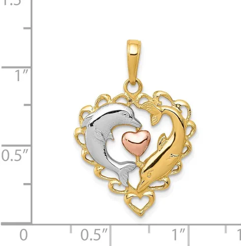 Miniatura 3 de Colgante en forma de delfines de oro de 14 quilates (0.748 x 1.024in)