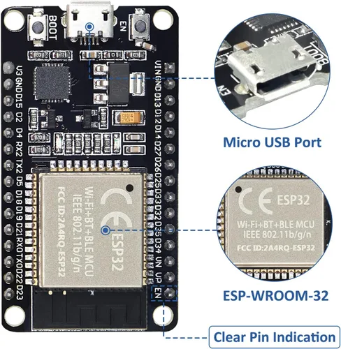 Miniatura 3 de ESP32S ESP32 Placa de desarrollo 2.4 GHz Dual Core WLAN WiFi + Bluetooth 2-en-1 Microcontrolador ESP-WROOM-32 Chip para Arduino (30PIN, 2PCS)