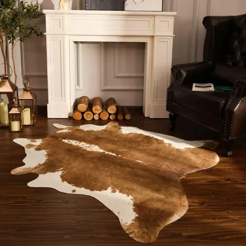 BENRON Alfombra Premium de Piel de Vaca Sintética, Estampado de Vaca, Alfombras Rústicas Occidentales para Sala de Estar y Dormitorio, Pieles