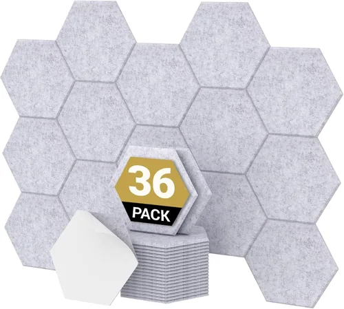 Miniatura 8 de TONOR - Paquete de 18 paneles acústicos hexagonales de alta densidad, paneles de pared insonorizados de 12 x 10 x 0.4 pulgadas, paneles absorbentes