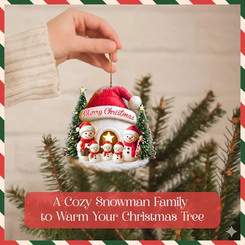 Miniatura 8 de Familia de Muñecos de Nieve Adorno de Navidad – Feliz Navidad Adorno Colgante de Acrílico – Lindo Adorno Navideño para Árbol, Regalo para Familia