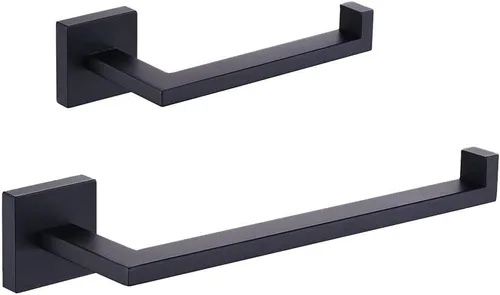 GERZWY SUS 304 Juego de accesorios de baño de acero inoxidable mate negro anillo de toalla y soporte de papel higiénico Accesorios de baño Conjuntos