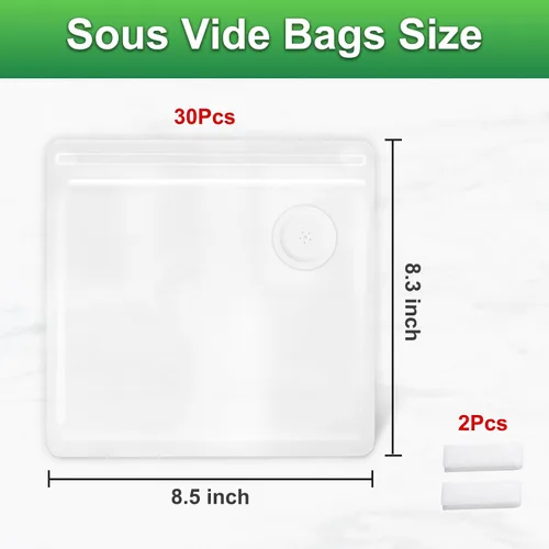Miniatura 2 de Higfra Bolsas selladoras al vacío reutilizables sin BPA (8.5 x 8.3 pulgadas), 30 piezas y 2 clips de sellado, plástico de válvula mejorada
