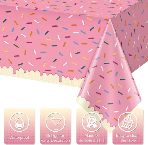 Miniatura 3 de 3 Piezas Mantel de Donas con Chispitas, Mantel de Mesa de Helado Rosa, Cubiertas de Mesa Rectangulares de Plástico Desechable para Niña Bebé Dulce