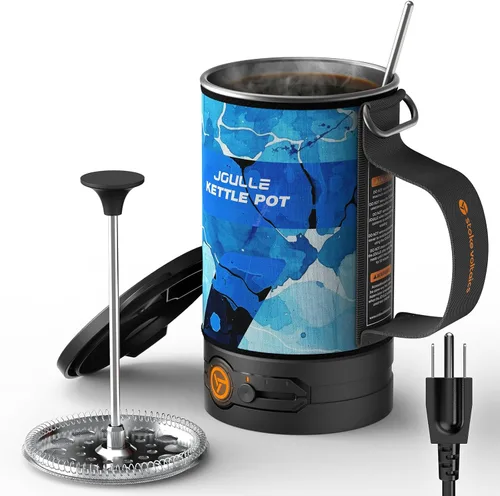 Miniatura 9 de Cafetera Eléctrica de Prensa Francesa STOKE VOLTAICS, 120V Hierve Agua y Prensa Café 2-en-1, Diseño Portátil para Acampar, Viaje, Preparación