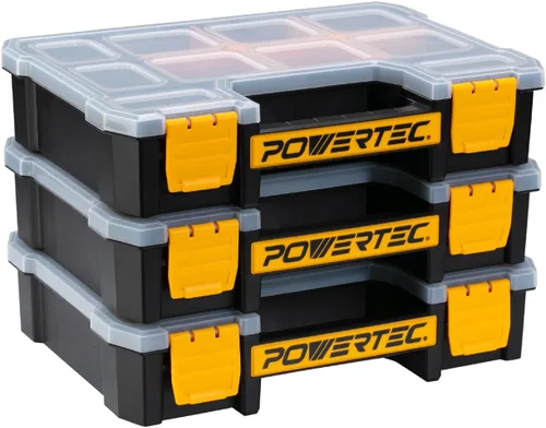 Miniatura 18 de POWERTEC Caja organizadora de herramientas apilable con separadores extraíbles, 17 compartimentos, entrelazado, diseño portátil, paquete de 2 Caja