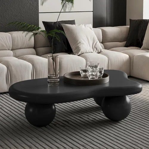 Mesa de café irregular de 40" en forma de nube asimétrica Mesa de té de centro bajo con 3 patas esféricas para sala de estar, oficina, apartamento,