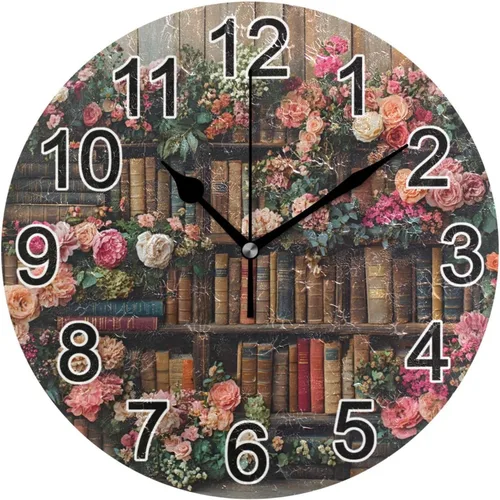 Miniatura 43 de Hummingbird - Reloj de pared de resorte redondo de 10 pulgadas, sin tictac, silencioso, funciona con pilas, reloj analógico atómico de cuarzo