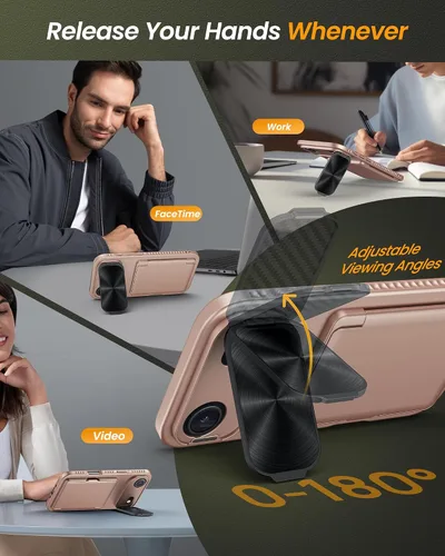 Miniatura 4 de Funda para iPhone Air con tarjetero y soporte y funda para cámara, protección contra caídas de grado militar, parte trasera dura, resistente, Oro