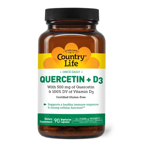 Country Life Cápsulas de quercetina de 500 mg con vitamina D3 800 UI – Suplemento de apoyo inmunológico para adultos – Potenciadores inmunológicos