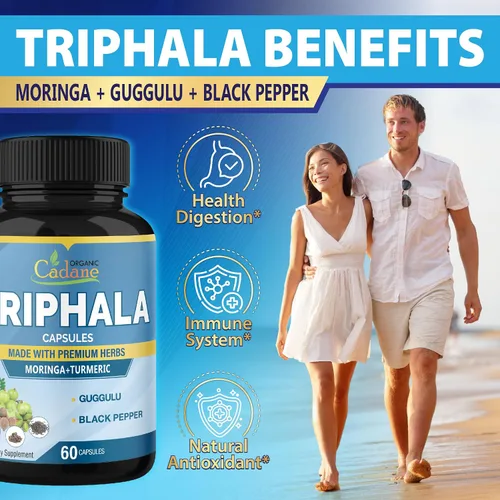 Miniatura 4 de Organic Cadane Cápsulas de extracto de Triphala – Complejo de 6 ingredientes premium con cúrcuma, moringa, guggul, jengibre y pimienta negra – 60