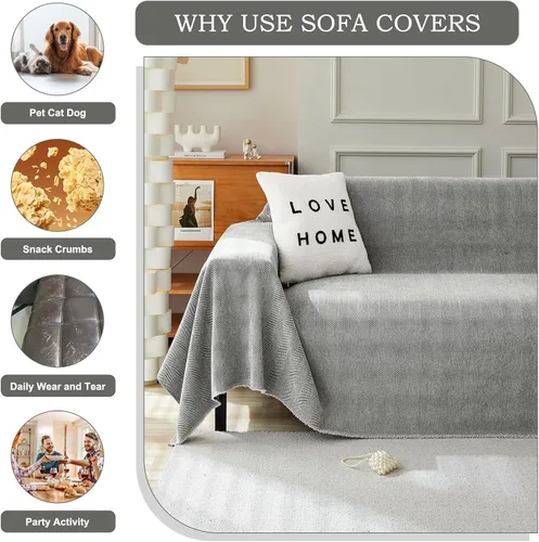 Miniatura 15 de STACYPIK Funda de sofá gris impermeable para perros, funda de sofá antideslizante para sofá de 3 cojines, funda seccional lavable para forma de L