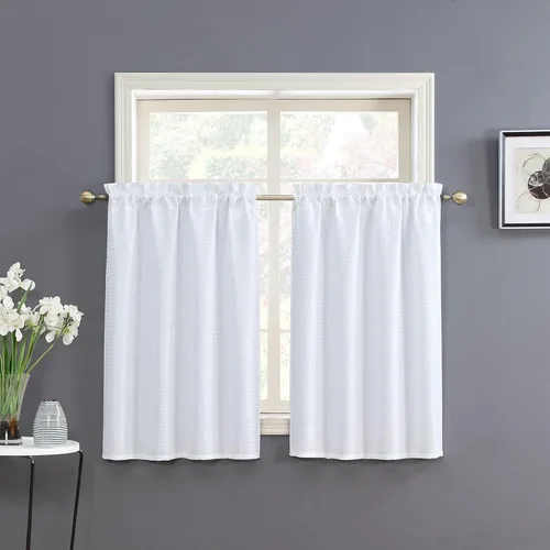 Miniatura 15 de Home Queen Cortina blanca para ventana de baño, resistente al agua, con textura de gofre, de medio nivel, para cocina, cafetería, 28 pulgadas