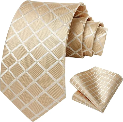 Miniatura 214 de HISDERN Conjunto de corbata a cuadros a cuadros pañuelo tejido clásico formal para hombre corbata y bolsillo cuadrado