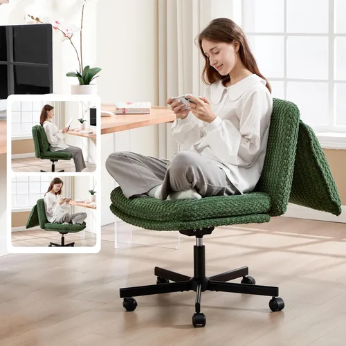 Miniatura 11 de Fizzin Silla cruzada sin brazos, con ruedas cruzadas, asiento de espuma viscoelástica con cojín de respaldo abatible, silla giratoria de respaldo