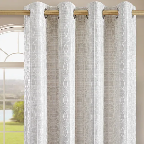 Miniatura 14 de Cortinas de patrón geométrico jacquard 100% opacas beige y plateado, 2 paneles de 52 pulgadas de ancho y 63 pulgadas de largo, con aislamiento