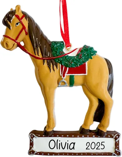 Miniatura 8 de Adorno de Navidad personalizado de caballo 2025 – Personalización gratuita Caballo marrón personalizado para árbol de Navidad – Regalo de jinete