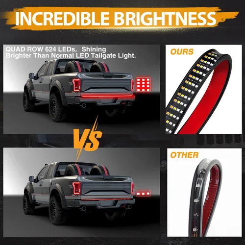 Miniatura 4 de Barra de luz LED para portón trasero, 60 pulgadas, tira de luz para cama de camión, impermeable, 5 funciones, freno rojo, marcha atrás blanca, luz