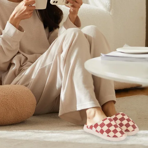 Miniatura 30 de Jaeynow Pantuflas mullidas para mujer en interiores, zapatos de casa unisex de espuma viscoelástica para hombre, zapatos de invierno cálidos